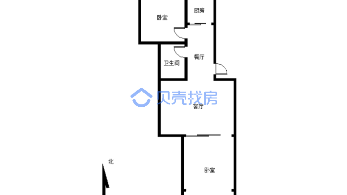 松秀园 南北卧两室，步梯三楼，南北通透，无捆绑-户型图