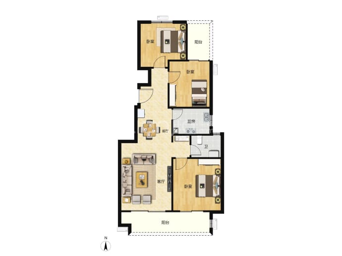 铁建投综开·观澜赋3室2厅1卫户型图