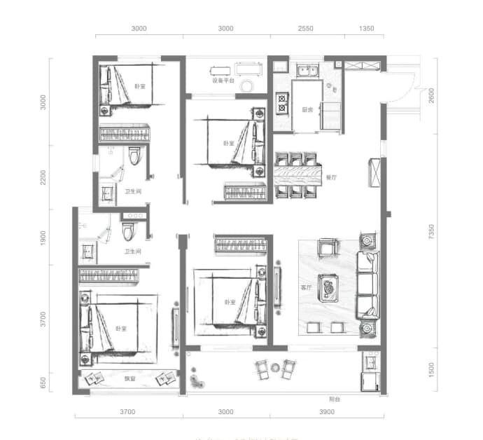 西房良语云缦--建面 128.35m²