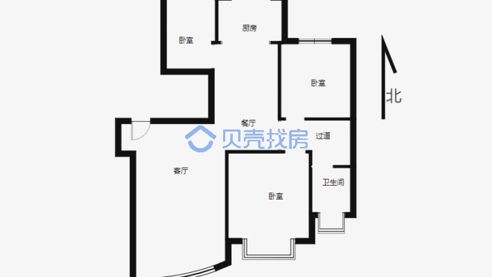 新市区万达旁上海城电梯三室 纯毛坯 南北通透-户型图