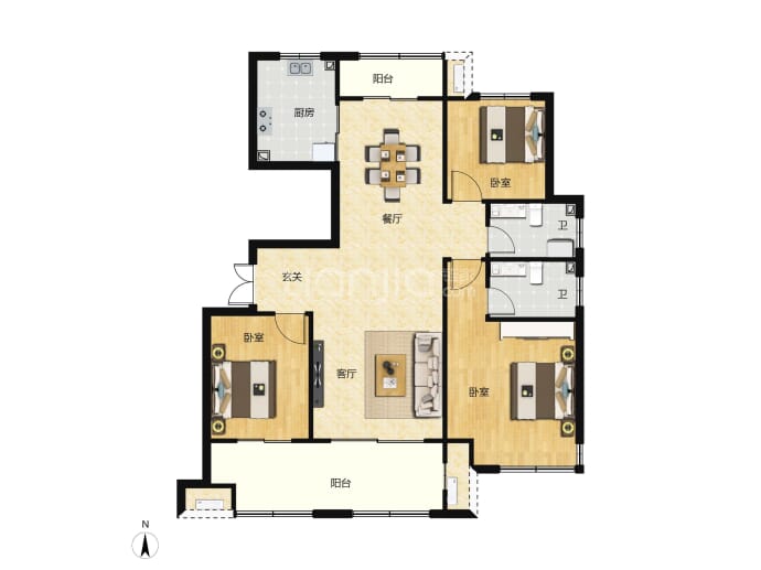 建业泰和府3室2厅2卫户型图