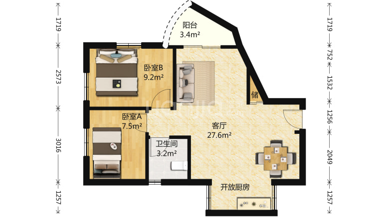 航苑大厦 2室1厅 10000元