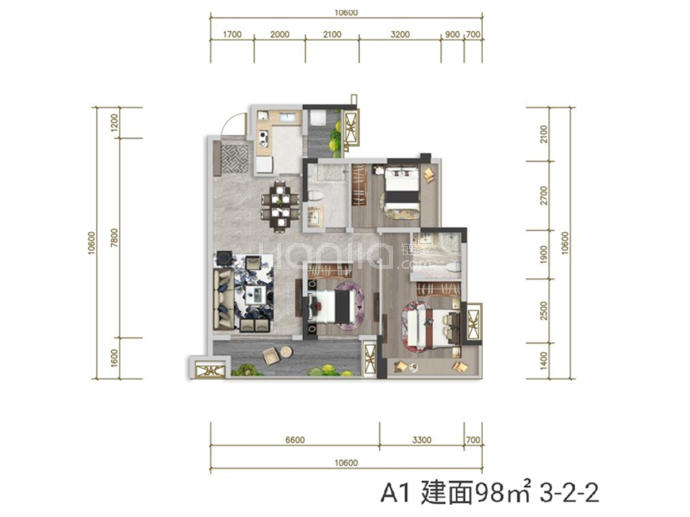 遂宁健康城·圣平澜岸--建面 98m²