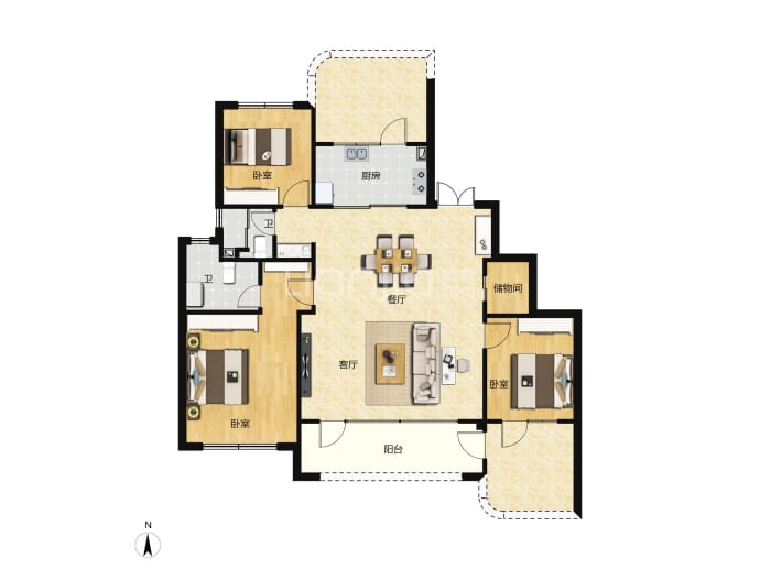 新元序3室2厅2卫户型图