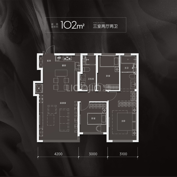 昆仑赋--建面 102m²