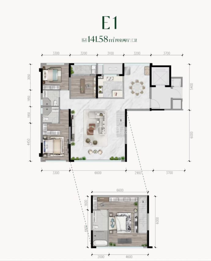 中建旌城之星4室2厅3卫户型图