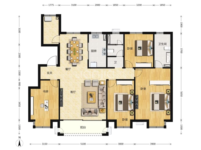 京能雍清丽苑--建面 165m²