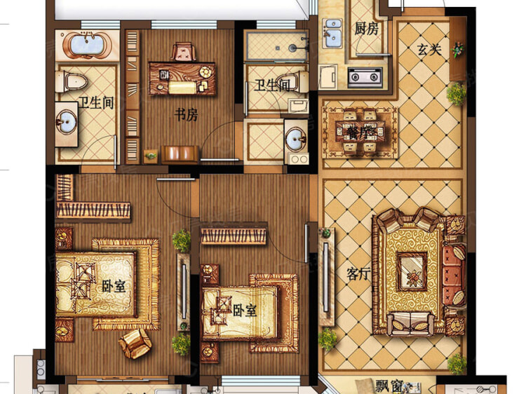 光明尚海湾三居室户型图大全-杭州光明尚海湾三居室房型图-平面布置图