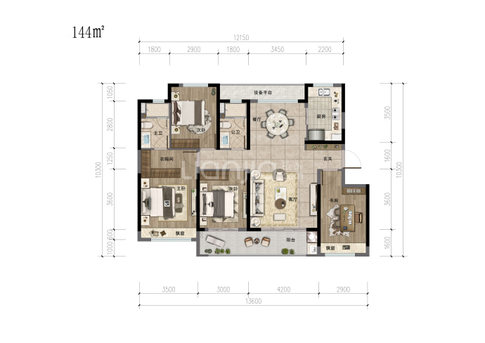 绿地潮悦江山城--建面 144m²