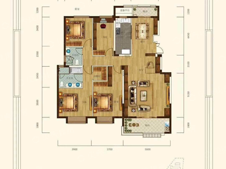 【清江山水_武汉清江山水楼盘】四居室户型图|4室2厅1厨2卫建面 164m