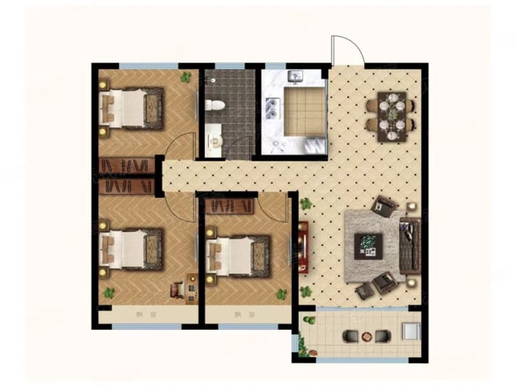 安泰翡翠城3室2厅1卫户型图