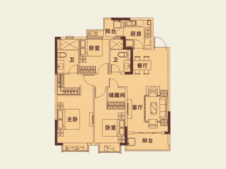 恒大龙城3室1厅2卫户型图