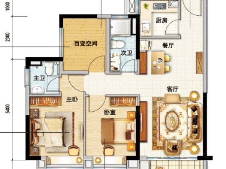 碧桂园翡翠山3室2厅2卫户型图