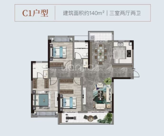 南阳宏景丰实苑3室2厅2卫户型图