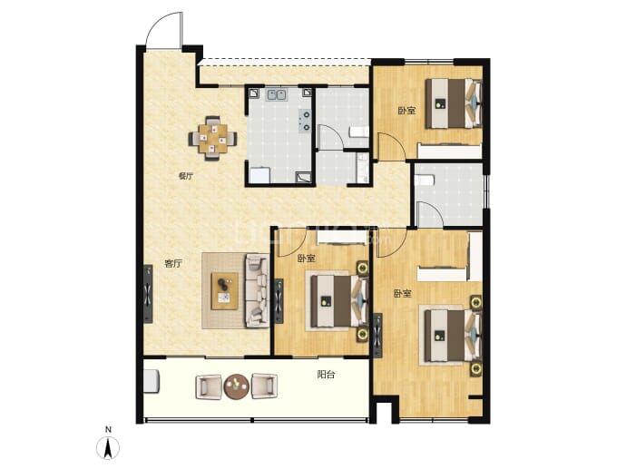 富强公馆3室2厅2卫户型图