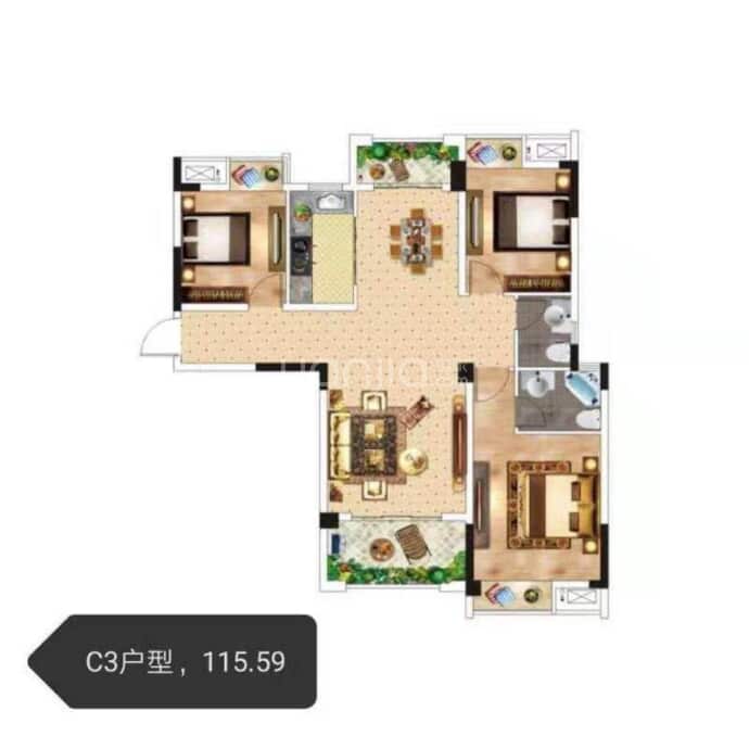 中联城3室2厅2卫户型图