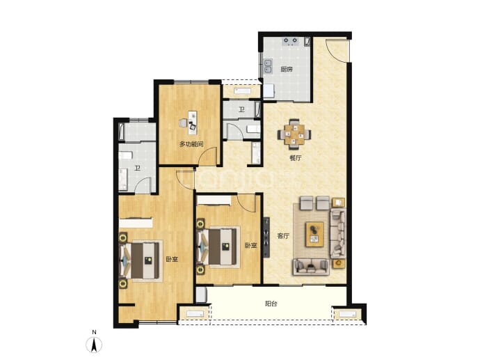 园心埒新寓3室2厅2卫户型图