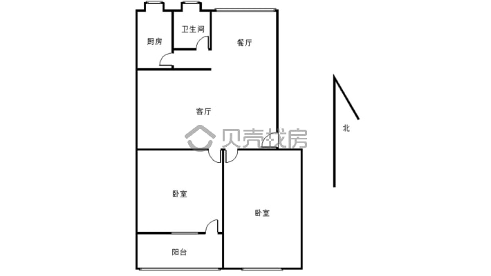 城北银华小区，2室2厅1卫，中间楼层-户型图