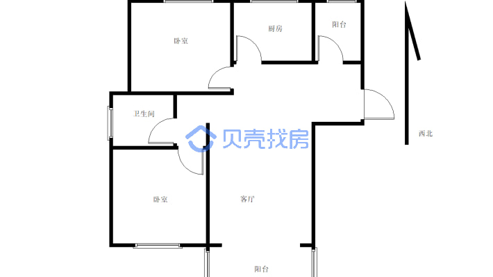 青江国际花园 2室1厅 南-户型图
