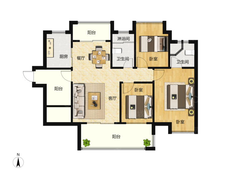 奥园隆基绿洲花园3室2厅2卫户型图