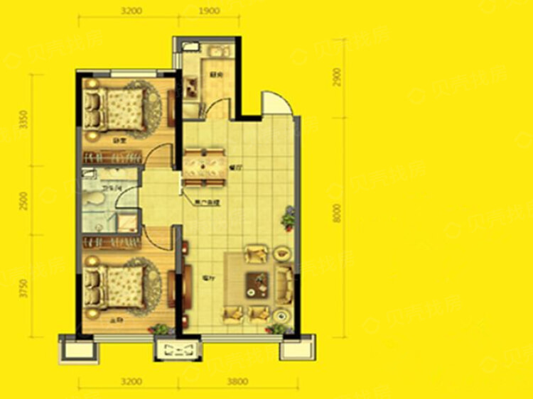 【美的城_沈阳美的城楼盘】二居室户型图|2室2厅1厨1卫建面 86m05
