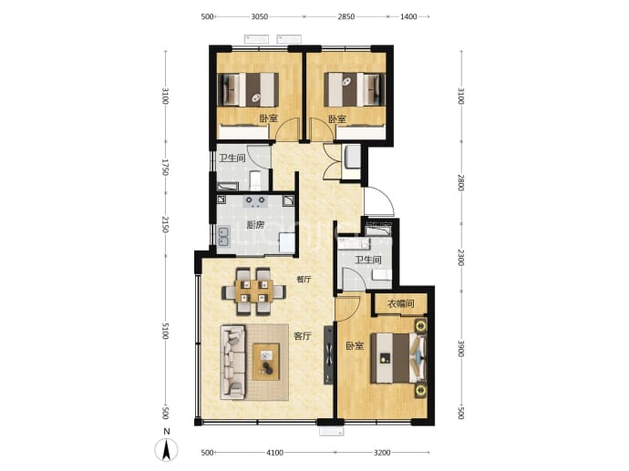 北京建工揽星樾3室2厅2卫户型图