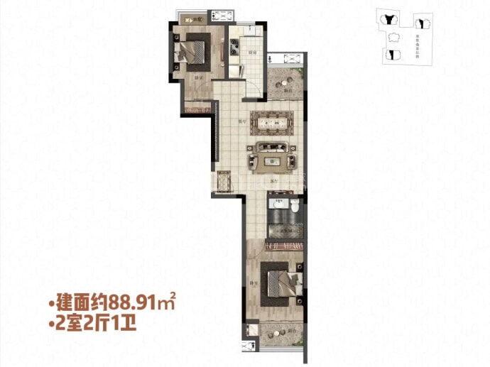 荣景苑--建面 88.91m²