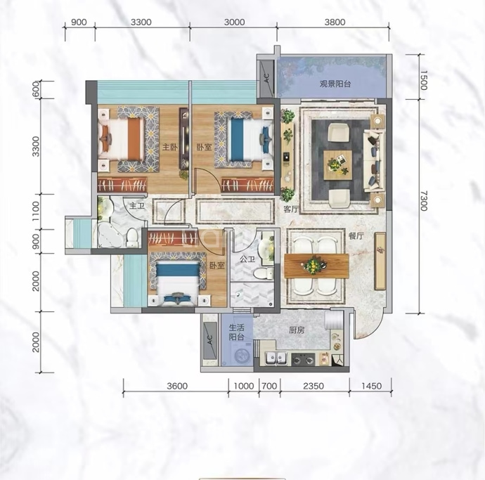 翡翠山花园--建面 96.43m²