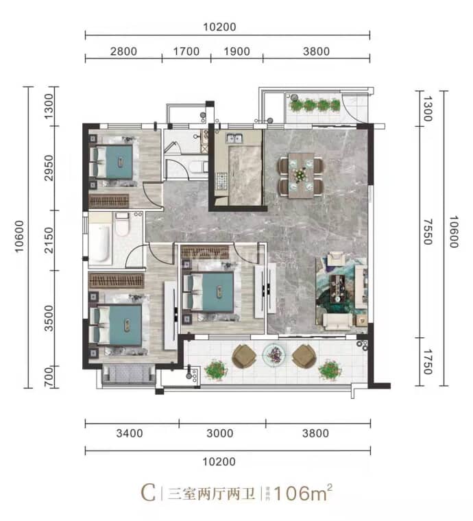 十里春风--建面 106m²