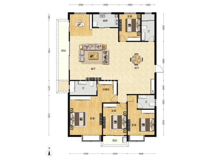 宇龙湖畔花园5室2厅3卫户型图