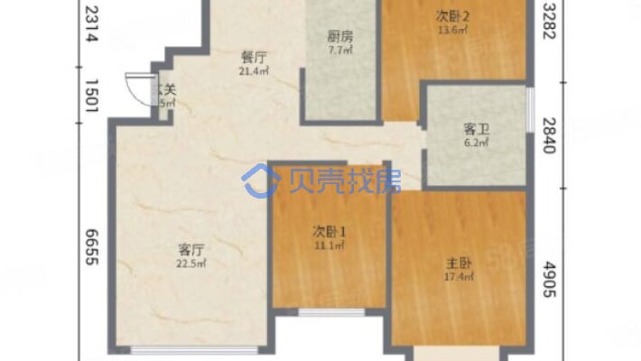 欢乐江山三期 通透三居室 水电暖已改 有本可贷款-户型图