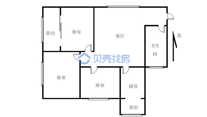 刨花板厂小区 3室2厅 南-户型图