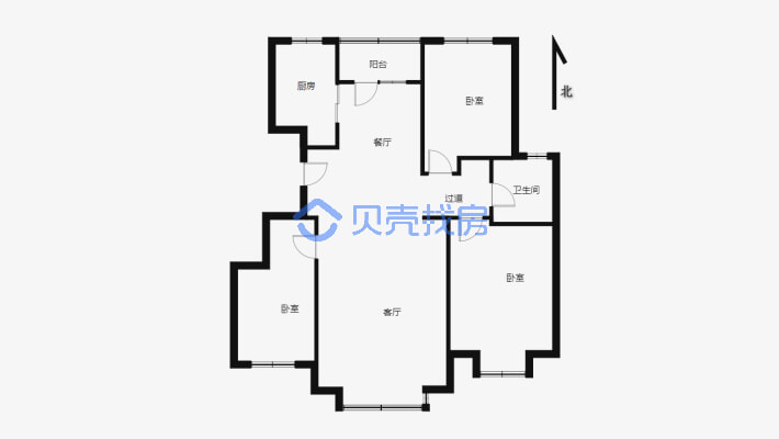 尚德苑小区三室两厅一厨一卫，124.78平米-户型图
