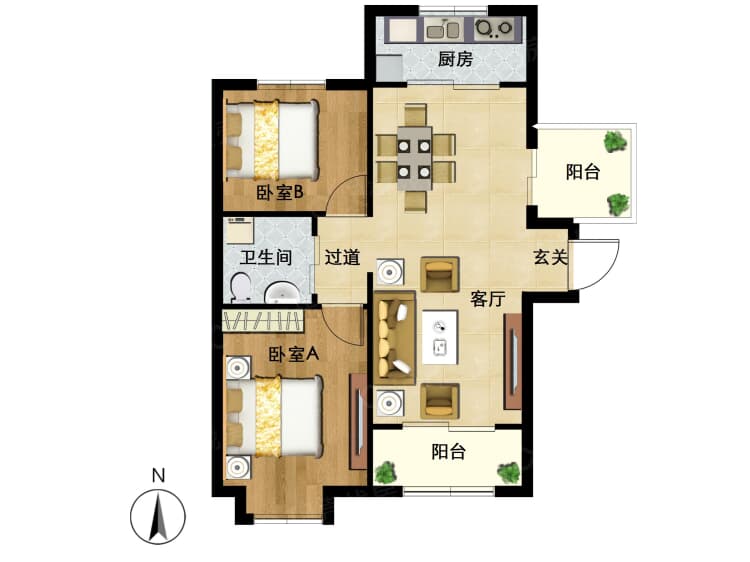 中铁华胥美邦2室1厅1卫户型图