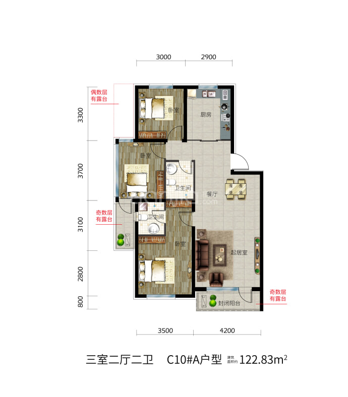 华沃·滨河湾--建面 122.83m²