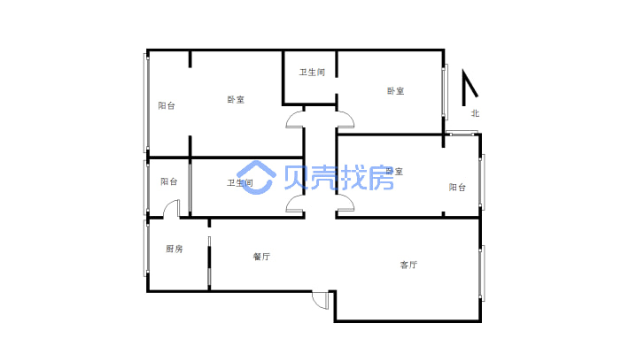 东城实验中学教师宿舍楼 3室2厅 东-户型图