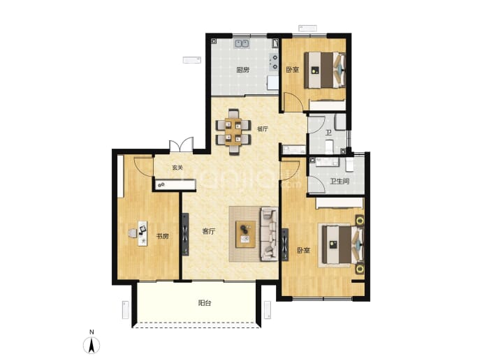 康建·人和府3室2厅2卫户型图