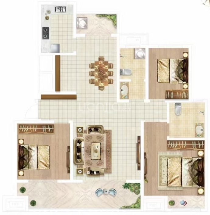 建业.如院3室2厅2卫户型图