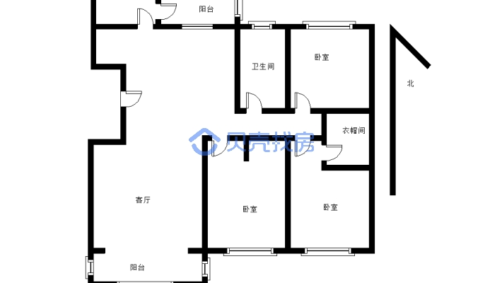 三室两厅，一厨一卫毛坯房南北通透，平方大-户型图