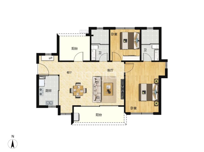 中海寰宇时代花园3室2厅2卫户型图
