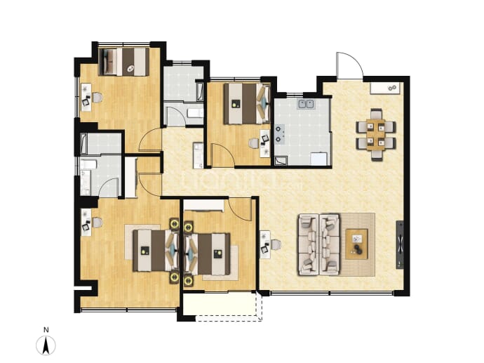 建发鲤悦4室2厅2卫户型图