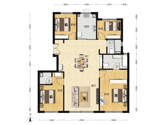 北京建工嘉境里4室2厅3卫户型图