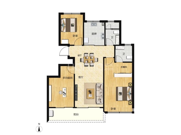 建杭建澜府3室2厅2卫户型图