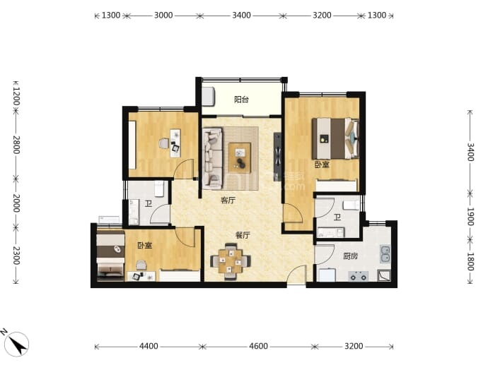 卓越万科朗润园--建面 88m²