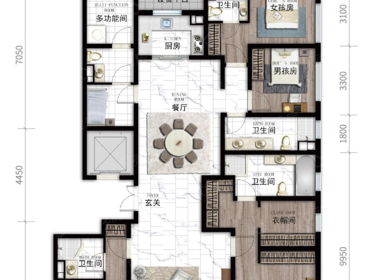 【壹亮马_北京壹亮马楼盘】四居室户型图|4室2厅1厨4卫建面 234m05