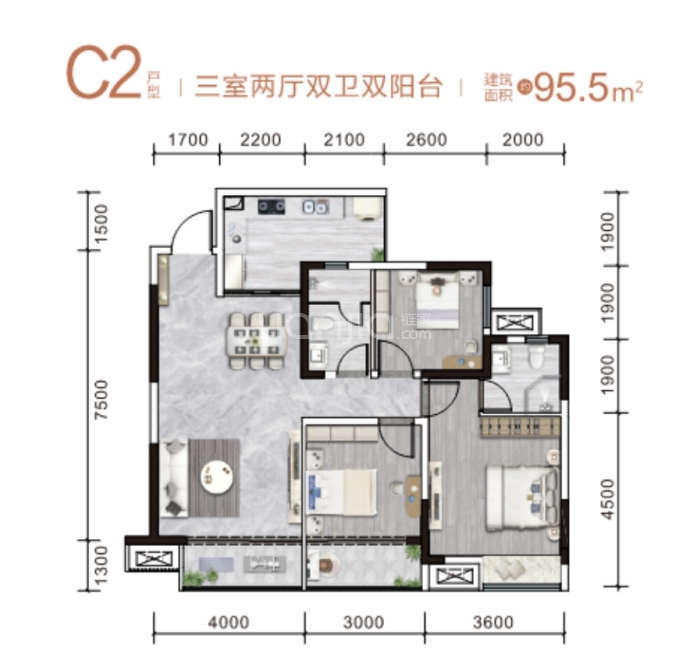 恒邦.峨眉骊景--建面 95.5m²