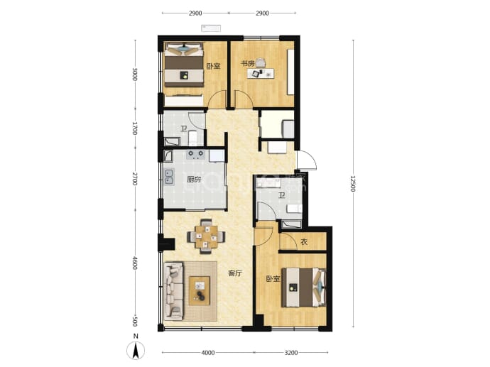 保利建工嘉华天珺3室2厅2卫户型图