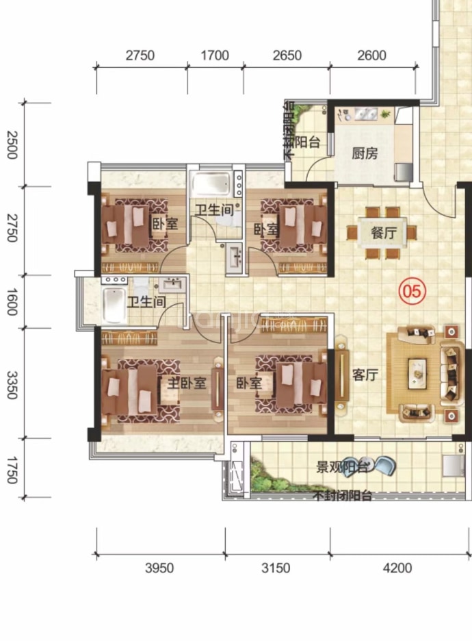 卧龙五洲世纪城--建面 127.5m²