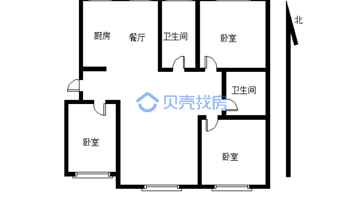 京汉新城二期 3室2厅 南 北-户型图