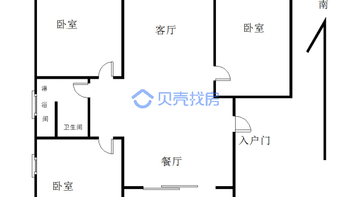 江山花园精装修三室两厅一卫，中间楼层东户，实木家具-户型图